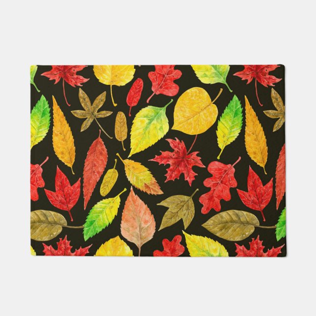 Autumn leaves watercolor dark doormat (Front)