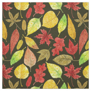 Autumn leaves watercolor dark fabric