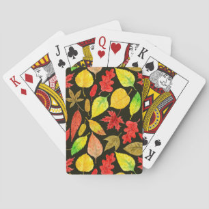 Autumn leaves watercolor dark playing cards
