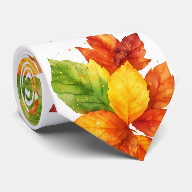 Autumn Leaves Watercolor Fall Foliage Pattern Tie (Rolled)