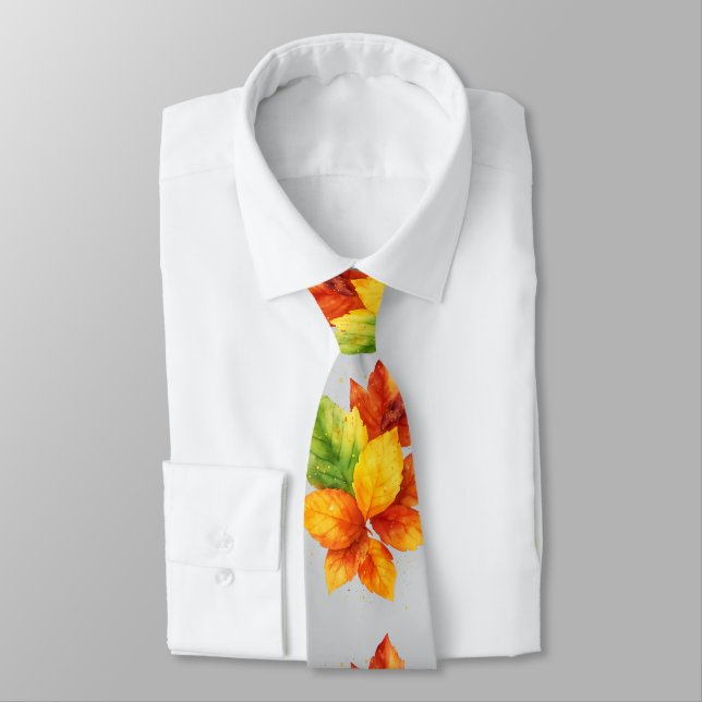 Autumn Leaves Watercolor Fall Foliage Pattern Tie (Tied)