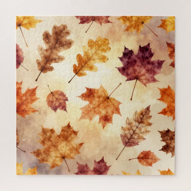 Autumn Leaves Watercolor Fall Pattern Jigsaw Puzzle (Vertical)