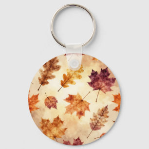 Autumn Leaves Watercolor Fall Pattern Keychain