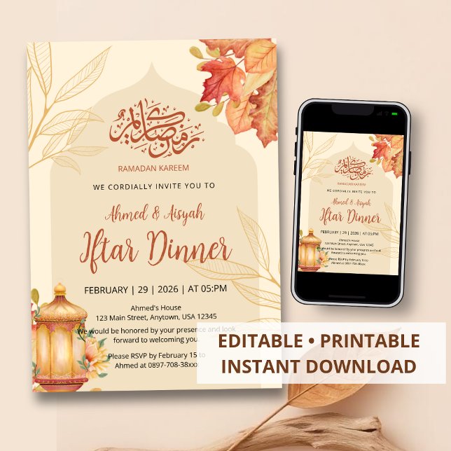 Autumn Leaves Watercolor Iftar Dinner Invitation (Creator Uploaded)