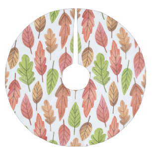 Autumn Leaves Watercolor: Nature Pattern. Brushed Polyester Tree Skirt