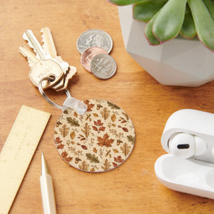 Autumn Leaves Watercolor Pattern Keychain