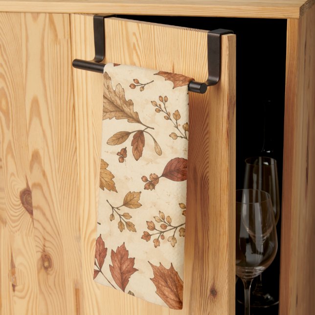 Autumn Leaves Watercolor Pattern  Kitchen Towel (Thirds Fold)