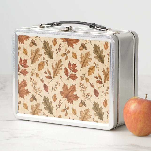 Autumn Leaves Watercolor Pattern  Metal Lunch Box (In Situ)