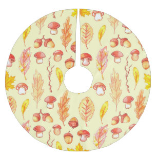 Autumn Leaves: Watercolor Retro Wallpaper Brushed Polyester Tree Skirt
