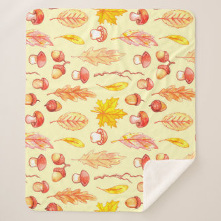 Autumn Leaves: Watercolor Retro Wallpaper Sherpa Blanket