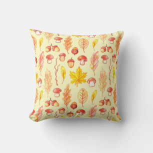 Autumn Leaves: Watercolor Retro Wallpaper Throw Pillow