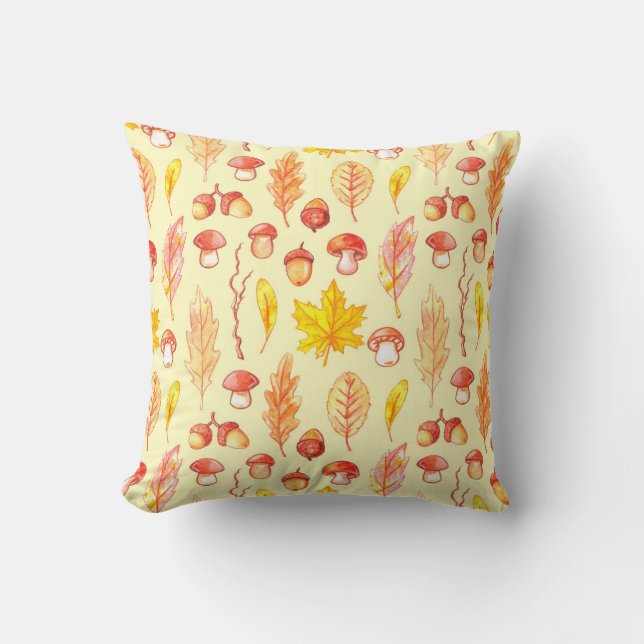 Autumn Leaves: Watercolor Retro Wallpaper Throw Pillow (Front)