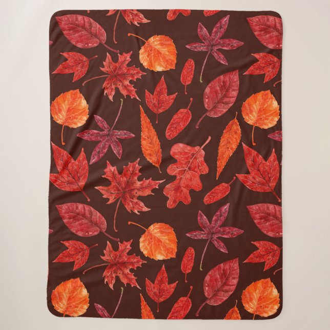 Autumn leaves watercolor sherpa blanket (Front)