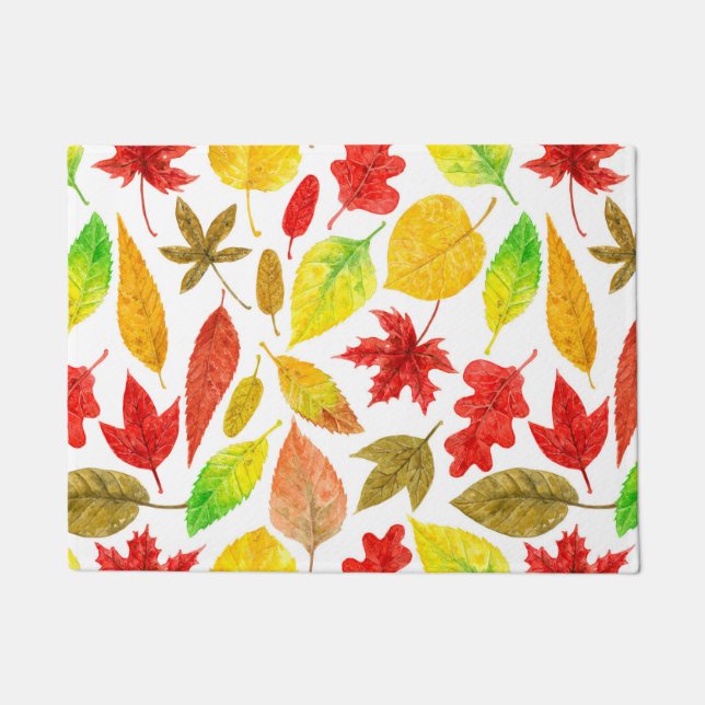 Autumn leaves watercolor white doormat (Front)