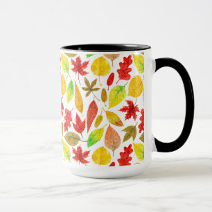 Autumn leaves watercolor white mug