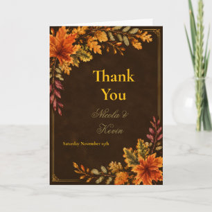 Autumn Leaves Wedding Brown Thank You Card