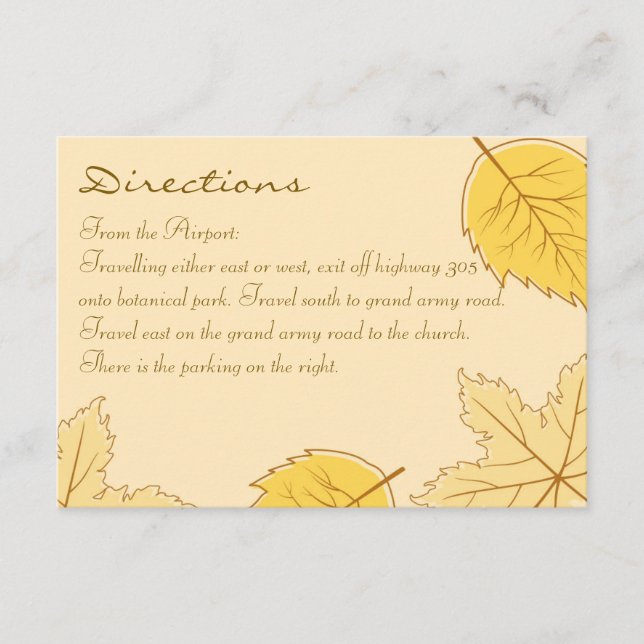 Autumn Leaves Wedding Directions Card (Front)