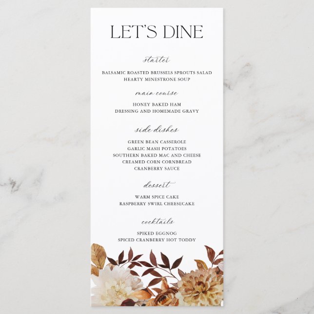 Autumn Leaves Wedding Flat Menu (Front)