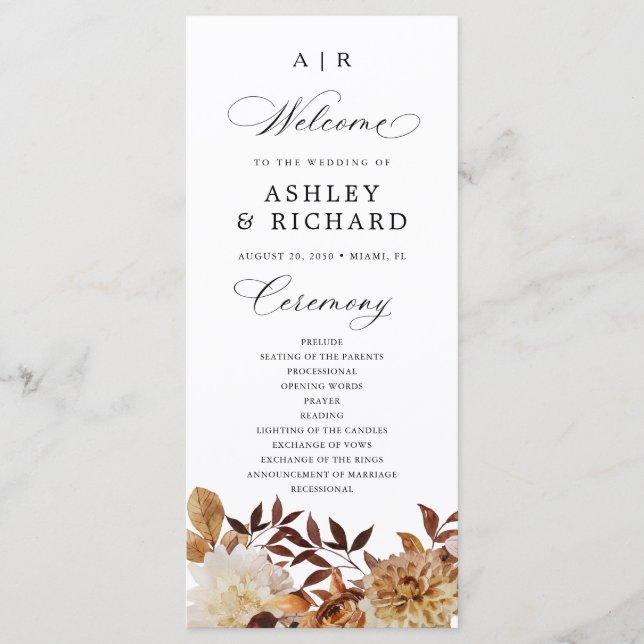 Autumn Leaves Wedding Program (Front)
