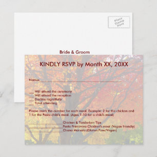 Autumn Leaves Wedding RSVP Menu Postcard