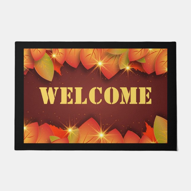 Autumn Leaves Welcome Light Door Mat (Front)