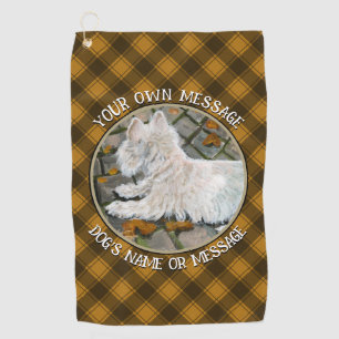 Autumn Leaves Westie on Patio Golf Towel