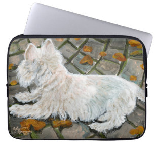 Autumn Leaves Westie on Patio Laptop Sleeve