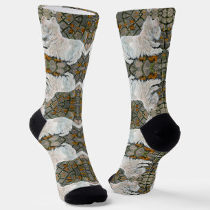Autumn Leaves Westie on Patio Socks