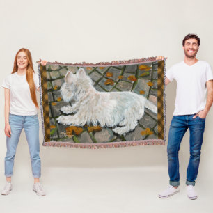Autumn Leaves Westie on Patio Throw Blanket