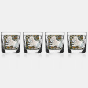 Autumn Leaves Westie on Patio Whiskey Glass
