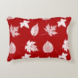 Autumn leaves - white and dark red decorative pillow