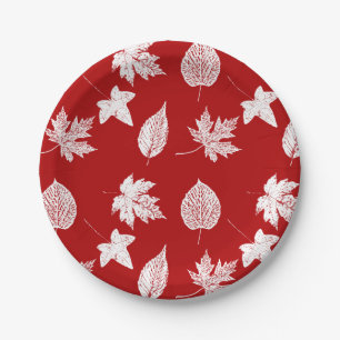 Autumn leaves - white and dark red paper plate
