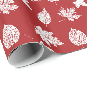 Autumn leaves - white and dark red wrapping paper