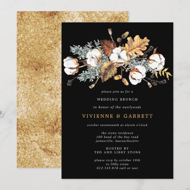 Autumn Leaves White Floral Post Wedding Brunch Invitation (Front/Back)