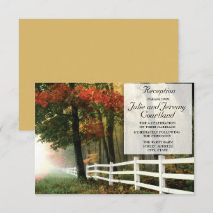 Autumn Leaves White Picket Fence Wedding Reception Invitation