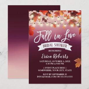 Autumn Leaves Wine Red Fall in Love Bridal Shower Invitation