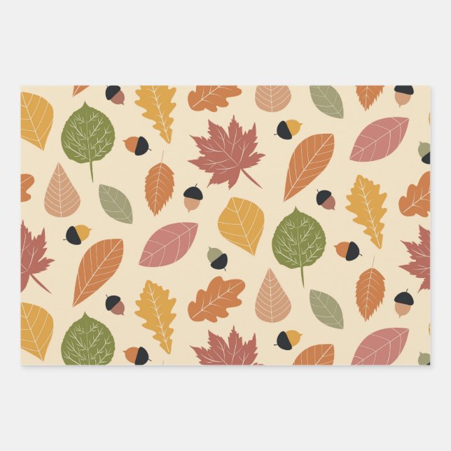 Autumn Leaves with Acorns in Terracotta brown  Wrapping Paper Sheet (Front)