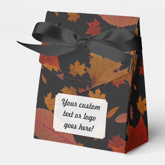 Autumn Leaves with Custom Black Colour and Text Favor Box (Front Side)