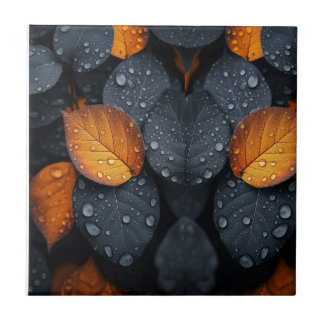 Autumn Leaves with Raindropes Tile