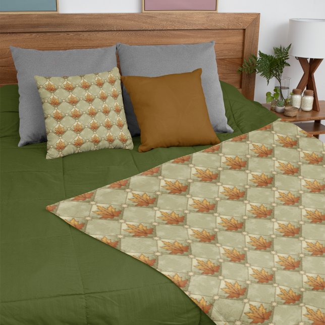 Autumn Leaves with Stars Diamond Pattern Fleece Blanket (Autumn Leaves with Stars Diamond Pattern Fleece Blanket Shown with Matching Pillow.)