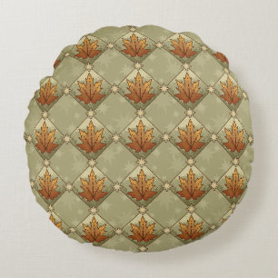 Autumn Leaves with Stars Diamond Pattern Round Pillow