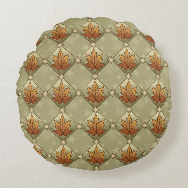Autumn Leaves with Stars Diamond Pattern Round Pillow (Front)