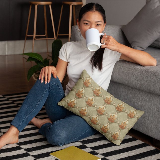 Autumn Leaves with Stars Diamond Pattern Throw Pillow (Autumn Leaves with Stars Diamond Pattern Pillow)