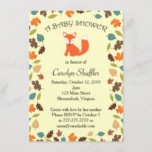 Autumn Leaves Woodland Fox Baby Shower Invitation