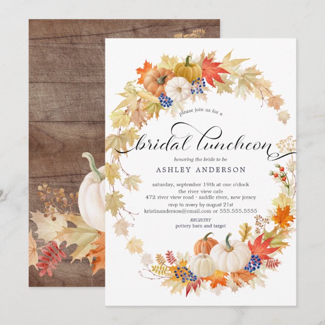 Autumn Leaves Wreath Bridal Shower Luncheon Invitation (Front/Back)
