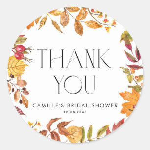 Autumn Leaves Wreath Bridal Shower Thank You Classic Round Sticker