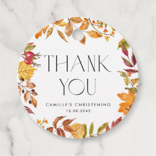 Autumn Leaves Wreath Christening Thank You Favour Tags