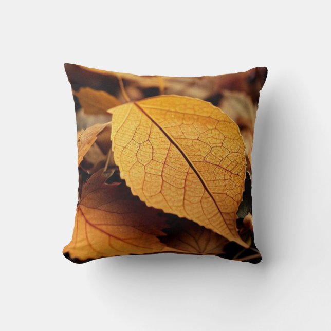 Autumn leaves yellow brown beautiful classic art t throw pillow (Front)