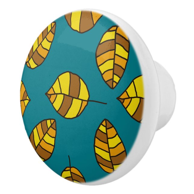 Autumn Leaves Yellow Leaf Pattern on any Colour Ceramic Knob (Right)