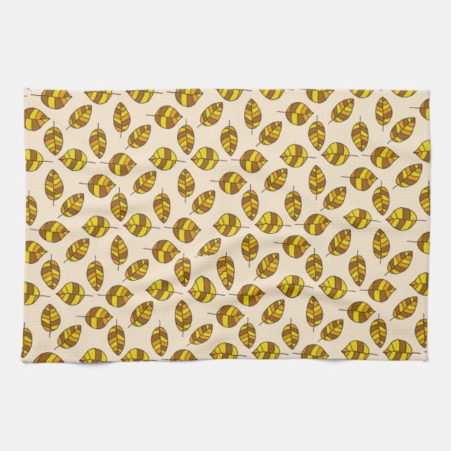 Autumn Leaves Yellow Leaf Pattern on any Colour Kitchen Towel (Horizontal)
